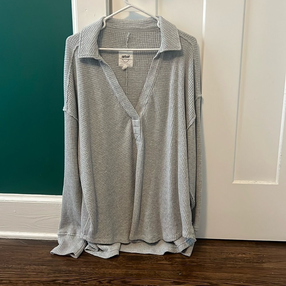 Aerie Lumberjane waffle polo sweatshirt